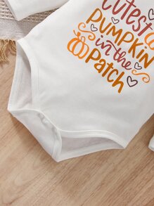 嬰兒南瓜和標語圖案連身背心 - 白色 - 查看 6