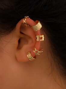 5pcs Heart & Chain Design Ear Cuff - Yellow Gold - View 2