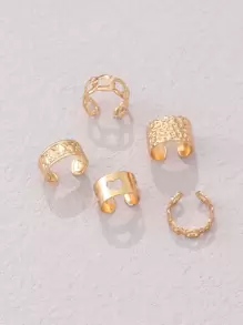 5pcs Heart & Chain Design Ear Cuff - Yellow Gold - View 5