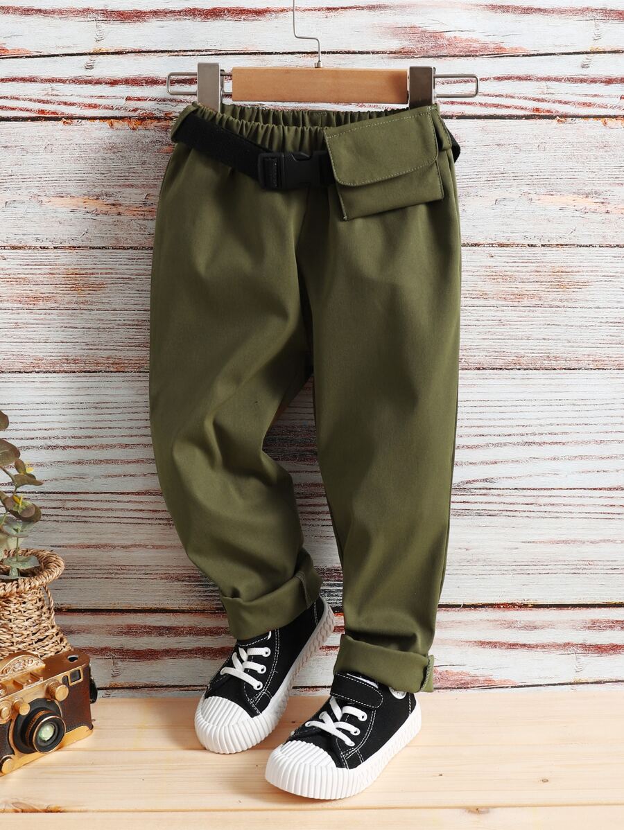 SHEIN 小男童翻蓋口袋搭扣腰帶長褲