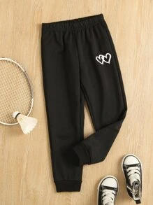 Toddler Girls Heart Print Joggers - Black - View 1