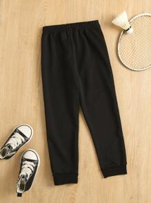 Toddler Girls Heart Print Joggers - Black - View 2