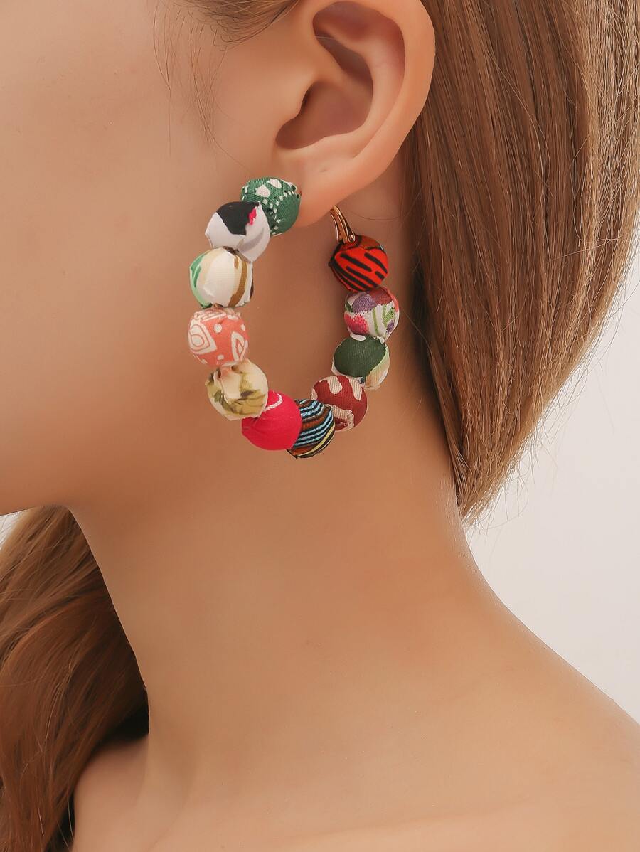 珠子裝飾圓耳環 - 彩色 - 查看 1