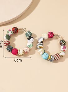 珠子裝飾圓耳環 - 彩色 - 查看 3