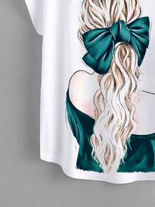 Mulvari Plus Heart & Figure Graphic Dolman Sleeve Tee - Green - View 5