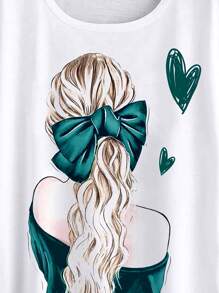 Mulvari Plus Heart & Figure Graphic Dolman Sleeve Tee - Green - View 4