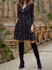 EURMUSE Ditsy Floral Print Surplice Front Dress - Multicolor - View 3