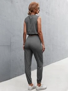 素色背心上衣和運動褲 - 深灰色 - 查看 2