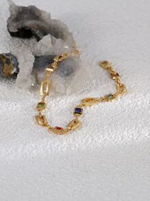 Charm-In 彩色方晶鋯石手環適合夏天假期,優雅和時尚配件 - 金黃色 - 查看 2