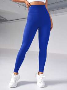 Yoga Basic Quần Leggings Thể thao Nữ Xù Gân đan màu trơn - Xanh đậm - Xem 5