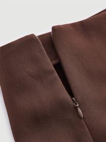 SHEIN MOD Fold Pleated Wide Leg Belted Trousers - Coffee Brown - View 3