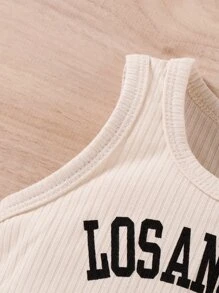 SHEIN Baby Letter Embroidered Tank Top & Camo Print Trousers - Multicolor - View 3