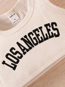 SHEIN Baby Letter Embroidered Tank Top & Camo Print Trousers - Multicolor - View 4