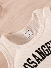 SHEIN Baby Letter Embroidered Tank Top & Camo Print Trousers - Multicolor - View 5