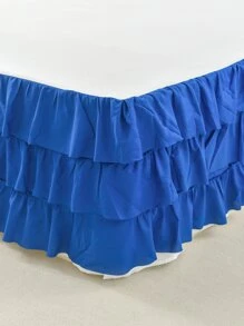 1 pieza Faldones de cama liso con diseño de fruncido - Azul - Ver 2