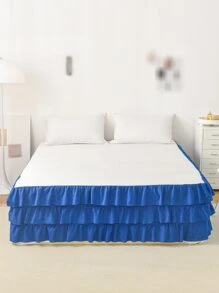1 pieza Faldones de cama liso con diseño de fruncido - Azul - Ver 3