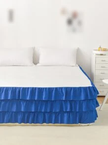 1 pieza Faldones de cama liso con diseño de fruncido - Azul - Ver 4