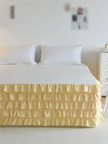 1 pieza Faldones de cama liso con diseño de fruncido - Amarillo - Ver 3
