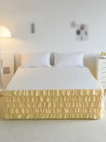 1 pieza Faldones de cama liso con diseño de fruncido - Amarillo - Ver 4