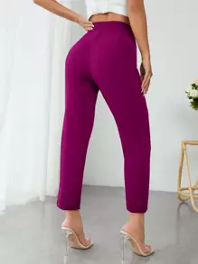 SHEIN PETITE High Waist Press Crease Tapered Trousers - Purple - View 2
