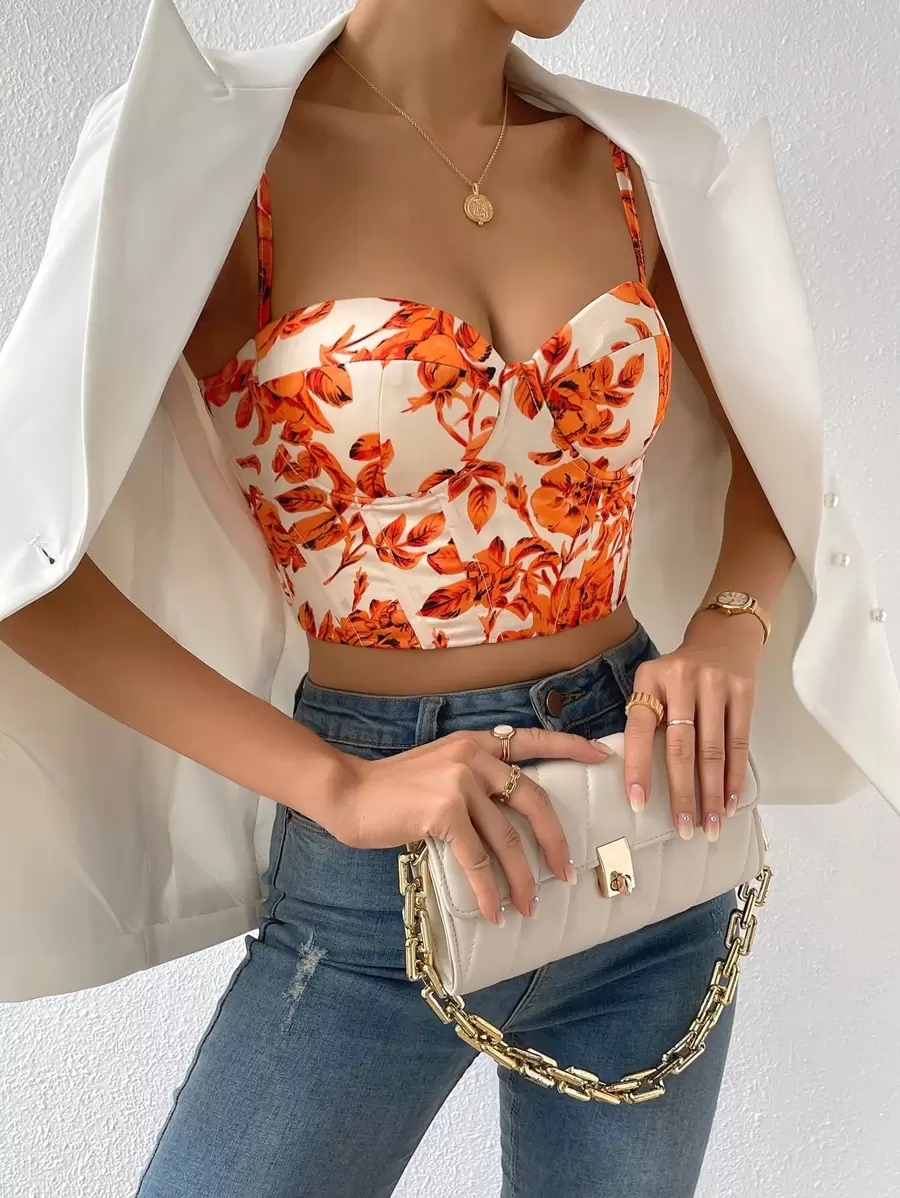 Breezaya 1入組印花後背繫帶吊帶短上衣 - 彩色 - 查看 1