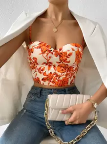 Breezaya 1入組印花後背繫帶吊帶短上衣 - 彩色 - 查看 6