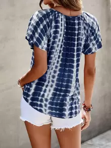 EMERY ROSE Tie Dye Raglan Sleeve Blouse - Navy Blue - View 2