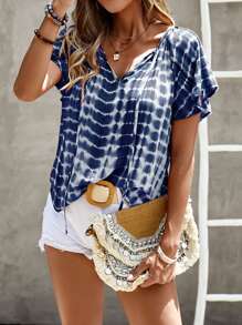 EMERY ROSE Tie Dye Raglan Sleeve Blouse - Navy Blue - View 4