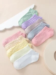 10pairs Girls Solid Ankle Socks - Nhiều màu - Xem 1