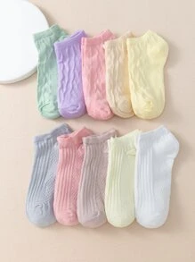 10pairs Girls Solid Ankle Socks - Nhiều màu - Xem 2