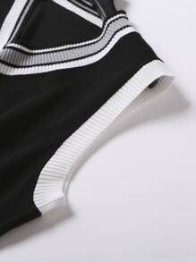 Aesthetic Post 男士條紋飾邊毛衣背心無襯衫 - 黑色 - 查看 7