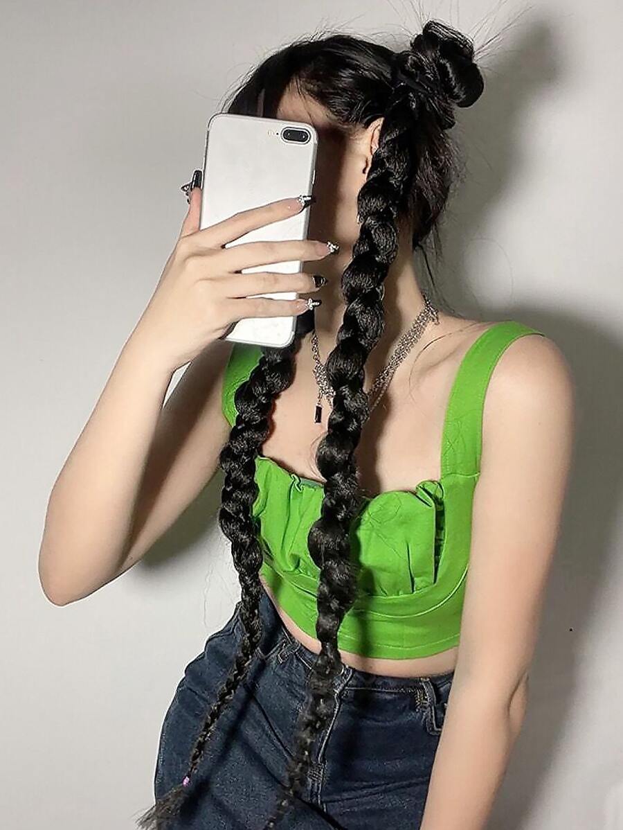 Extensión de cola de caballo trenzada de pelo sintético de 34 pulgadas de largo, negro, postizo Natural suave para uso diario, mujeres - Negro - Ver 1