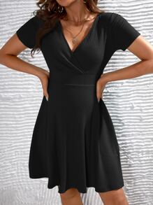 SHEIN Váy Bà bầu Trọn gói Gân đan màu trơn Giải trí - màu đen - Xem 4