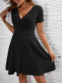 SHEIN Váy Bà bầu Trọn gói Gân đan màu trơn Giải trí - màu đen - Xem 5