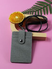 1入組極簡風格辦公室卡包附帶繩子 - 灰色 - 查看 2