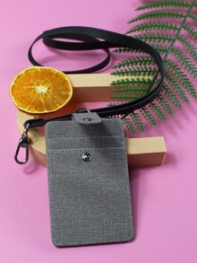 1入組極簡風格辦公室卡包附帶繩子 - 灰色 - 查看 4