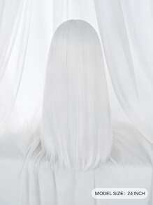 alicegarden Long Straight Cosplay Synthetic Wig With Bangs & 1pc Wig Cap - White - View 2