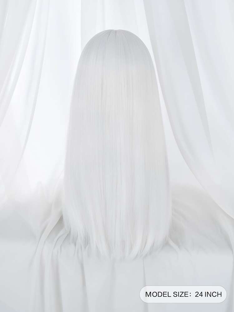 alicegarden Peluca sintética larga lisa cosplay con tupe & 1 pieza Gorro de peluca - Blanco - Añade 2