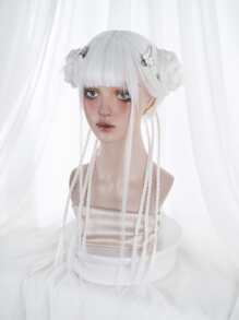 alicegarden Long Straight Cosplay Synthetic Wig With Bangs & 1pc Wig Cap - White - View 5