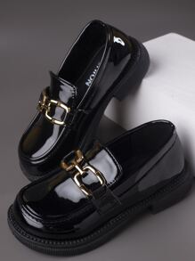 女孩金屬裝飾舒服時尚平底樂福鞋