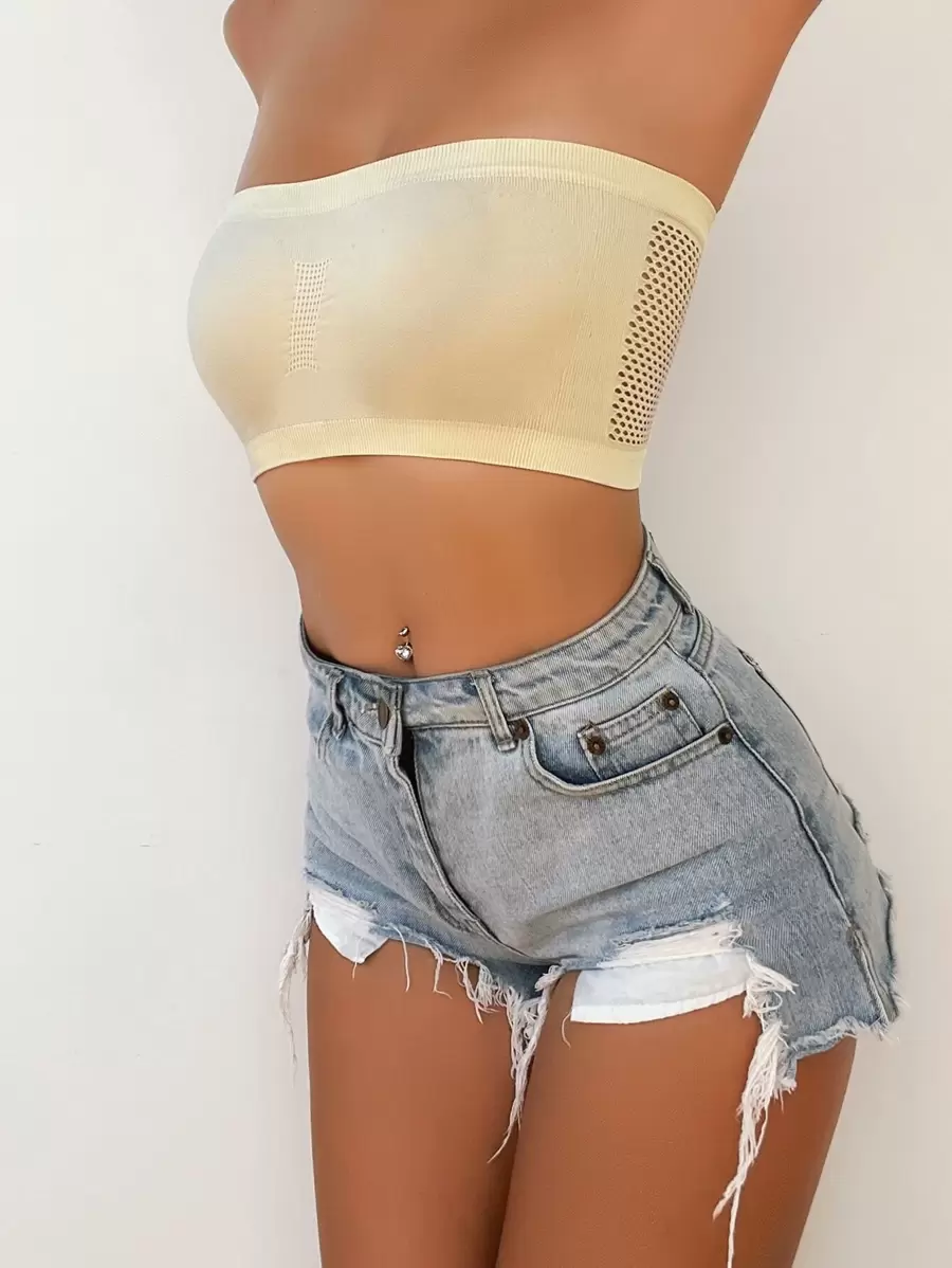 素色無鋼圈抹胸內衣 - 米色 - 查看 1