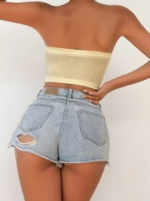 素色無鋼圈抹胸內衣 - 米色 - 查看 2