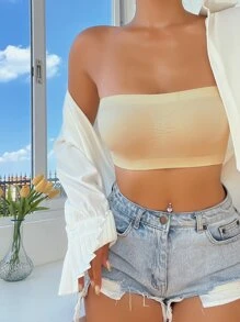素色無鋼圈抹胸內衣 - 米色 - 查看 5