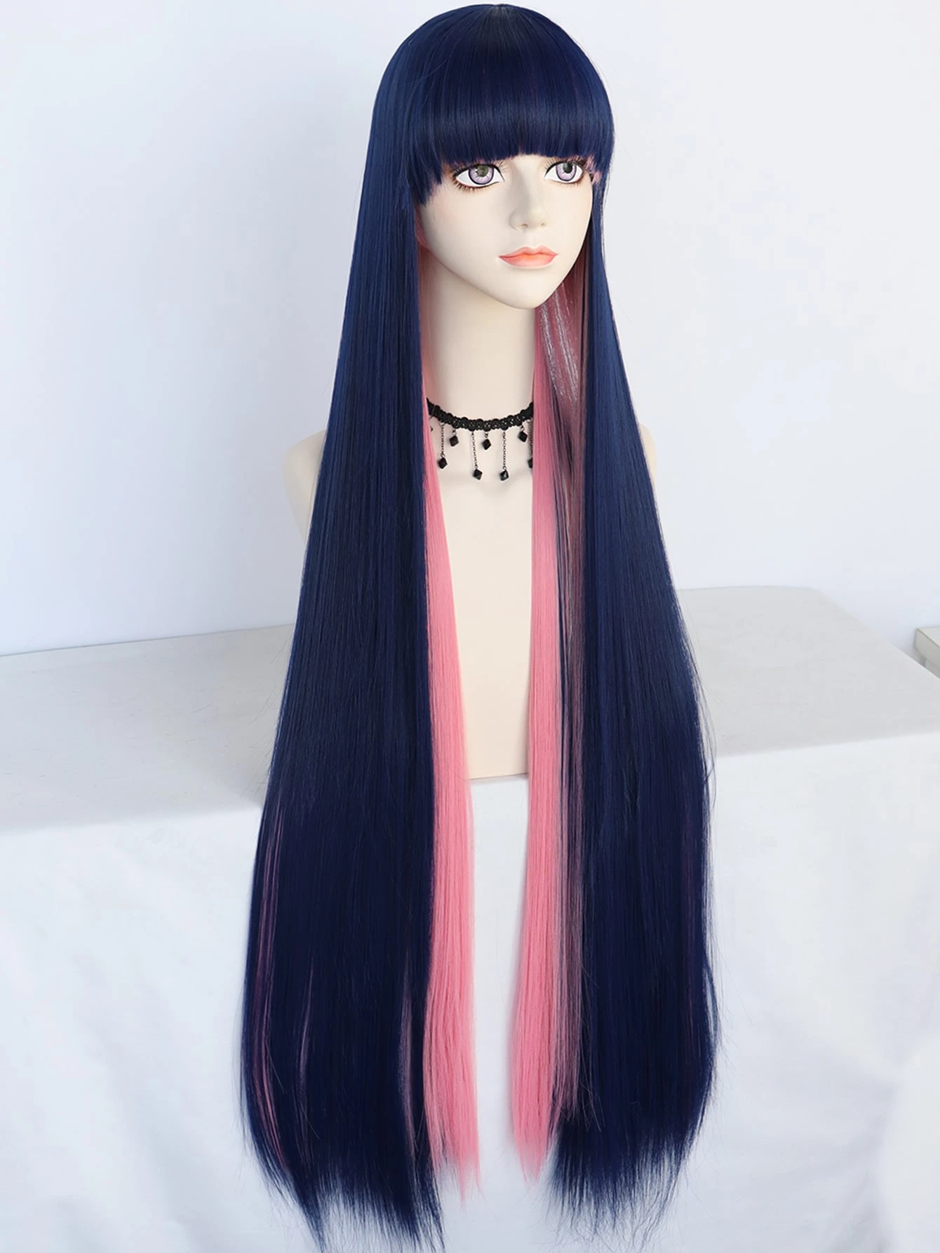 Miniatura 2 de 1 pieza Peluca sintética con tupe largo recto &amp; 1 pieza Gorro de peluca Multicolor