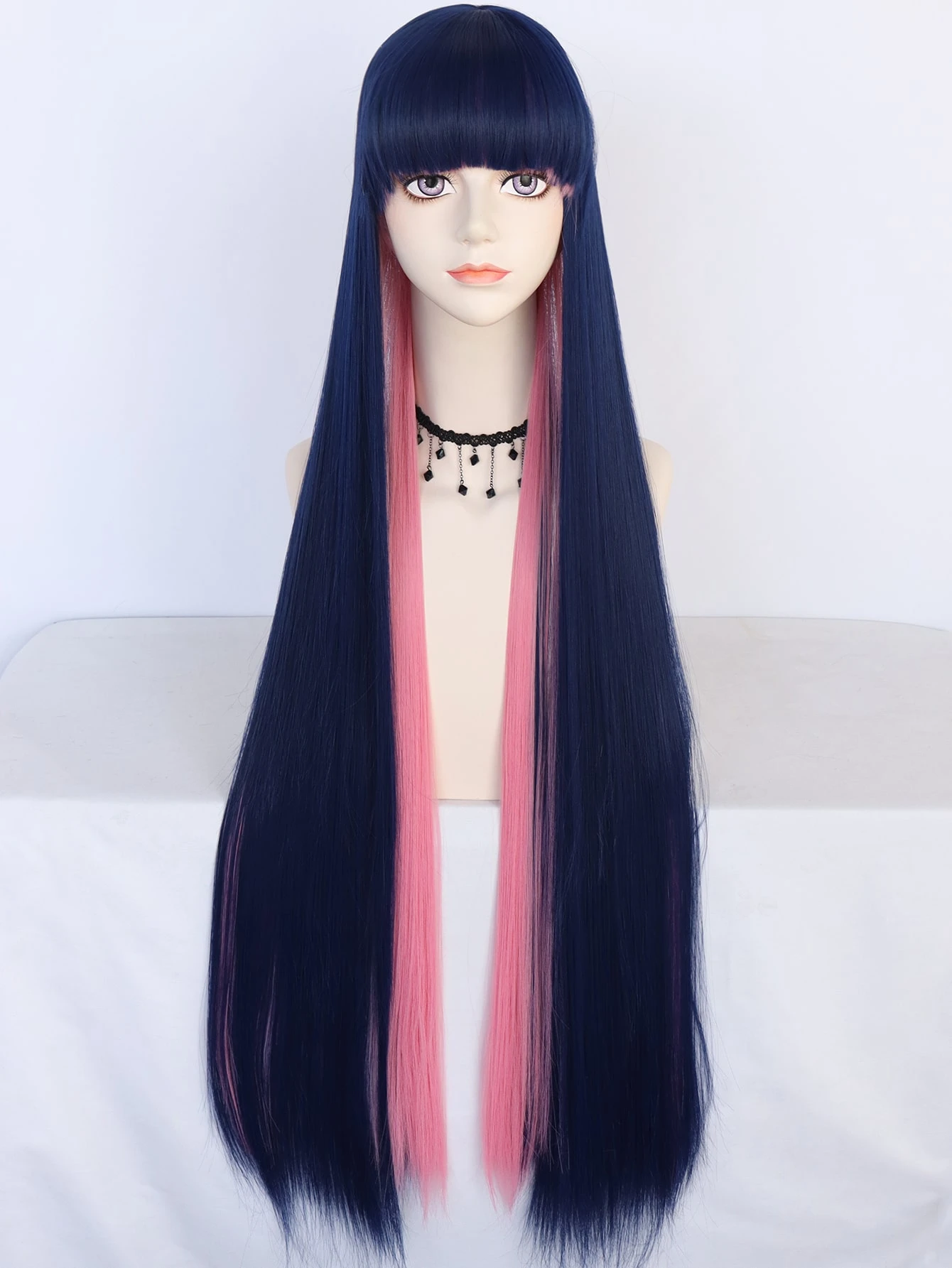 Miniatura 4 de 1 pieza Peluca sintética con tupe largo recto &amp; 1 pieza Gorro de peluca Multicolor