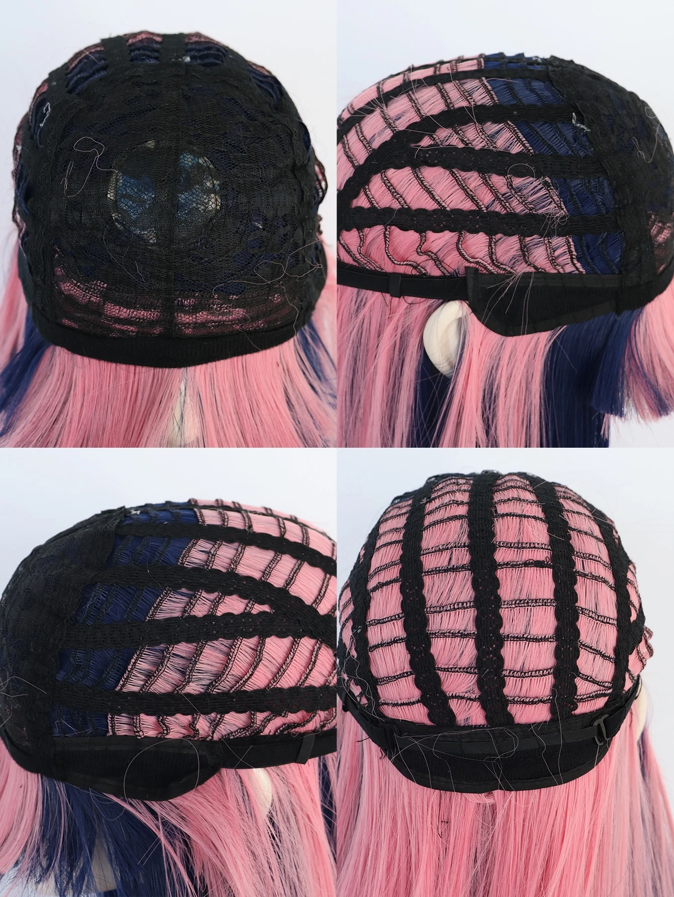 Miniatura 5 de 1 pieza Peluca sintética con tupe largo recto &amp; 1 pieza Gorro de peluca Multicolor