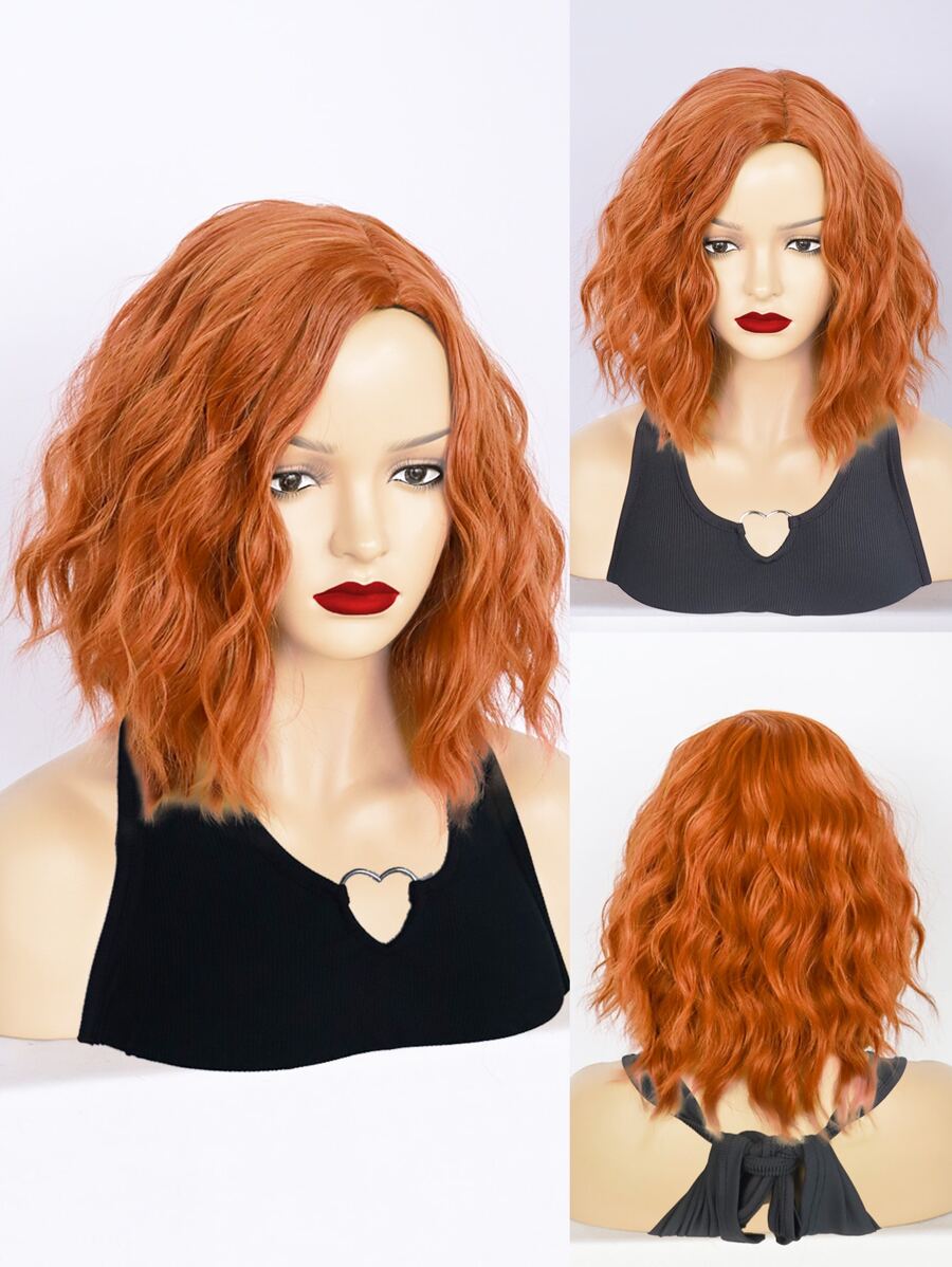 1入組短卷人造假髮和1入組假髮帽 - 橘色 - 查看 1