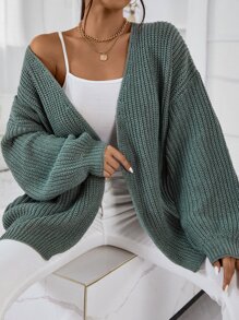 Chiquease Cárdigan de plumero de hombros caídos tejido de canalé