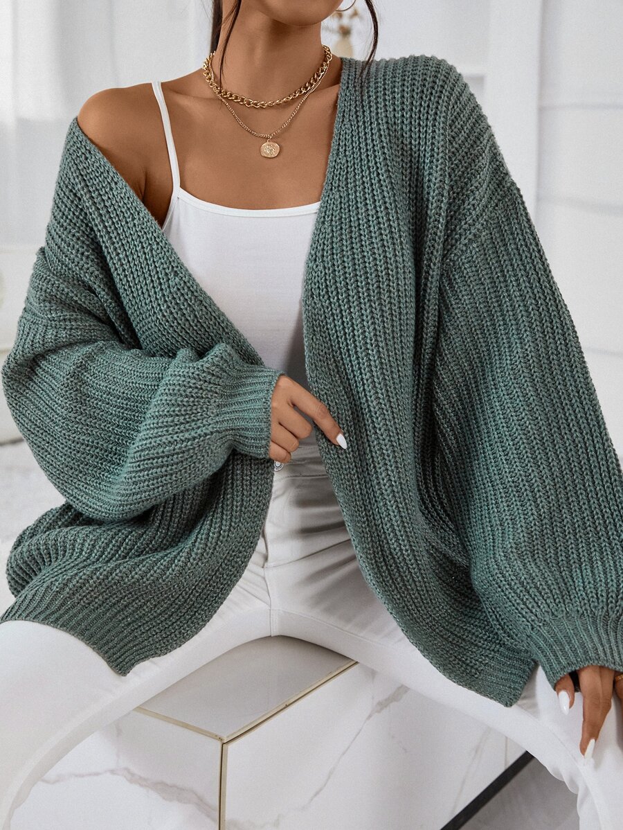 Chiquease Cárdigan de plumero de hombros caídos tejido de canalé