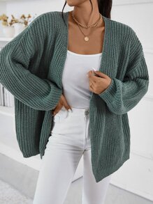 Chiquease Cárdigan de plumero de hombros caídos tejido de canalé